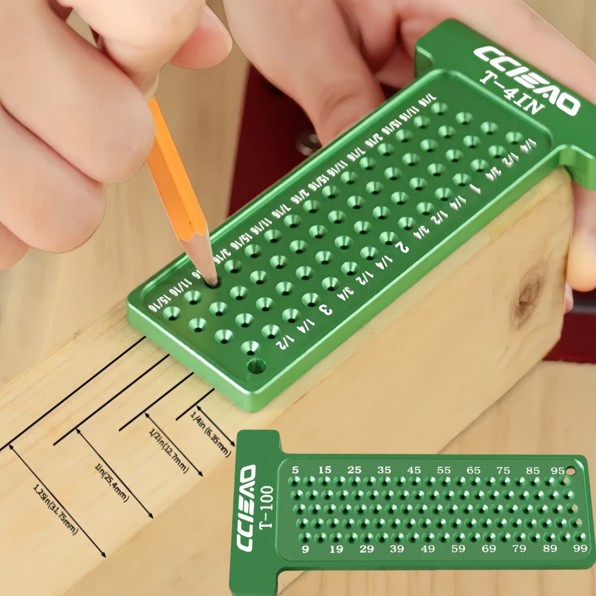 Test Instruments - 4インチ/100MM木工スクライブ、大工線画測定ツール用メトリック/インチマーキングゲージ、クロスキャリブレーション