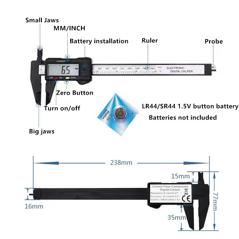 150mm 100mm 電子デジタルノギス カーボンファイバ - Digital Caliper 150Mm Stainless Steel のレビューと価格